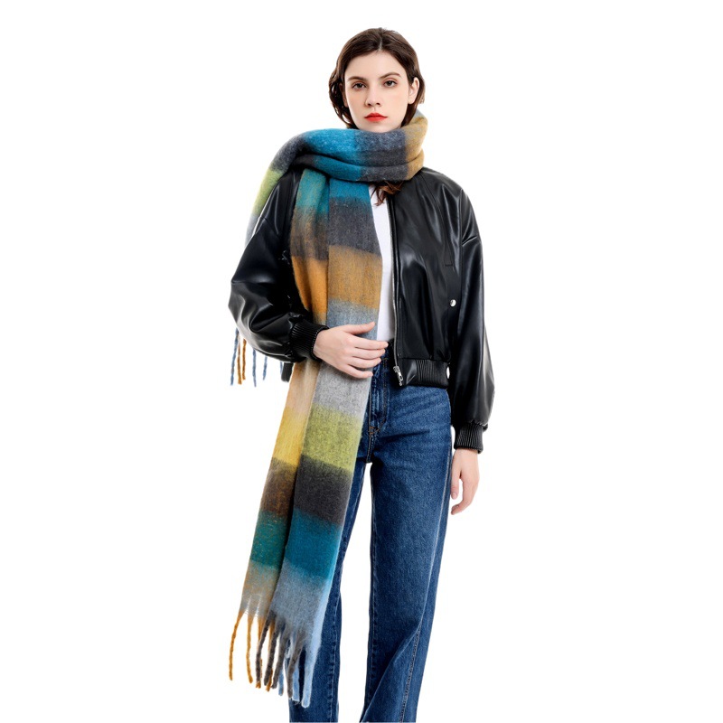 Estilo coreano borla estudiante cálido Cachemira-como bufanda moda Bufanda a cuadros de colores INS para mujer Otoño e Invierno