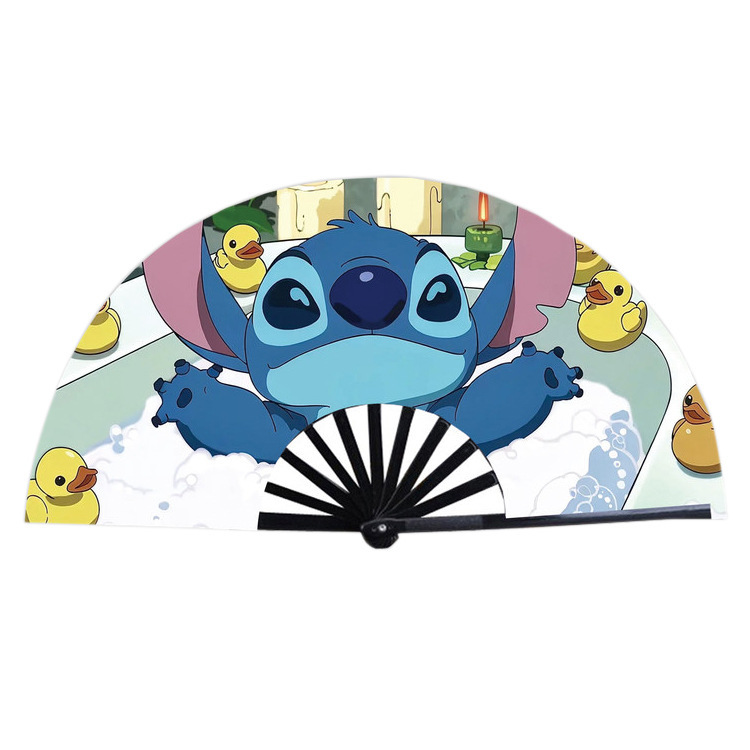 定制史迪奇labubu热门IP周边扇子 UV印刷大尺寸功夫礼品扇100起订