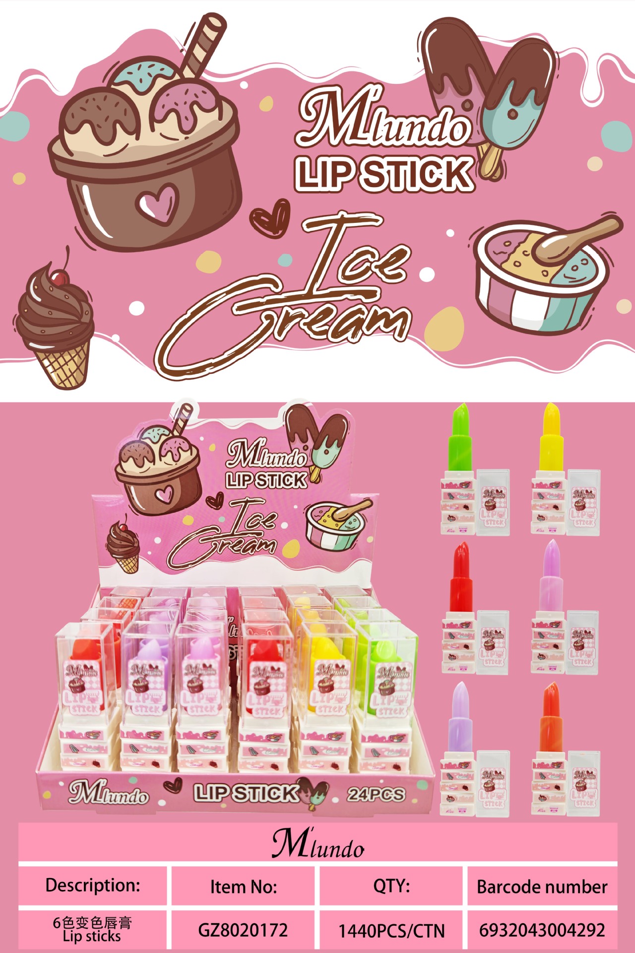 Nuevo producto Mlundo color lipstick gelatina color lipstick humectante lipstick cuidado de labios maquillaje al por mayor