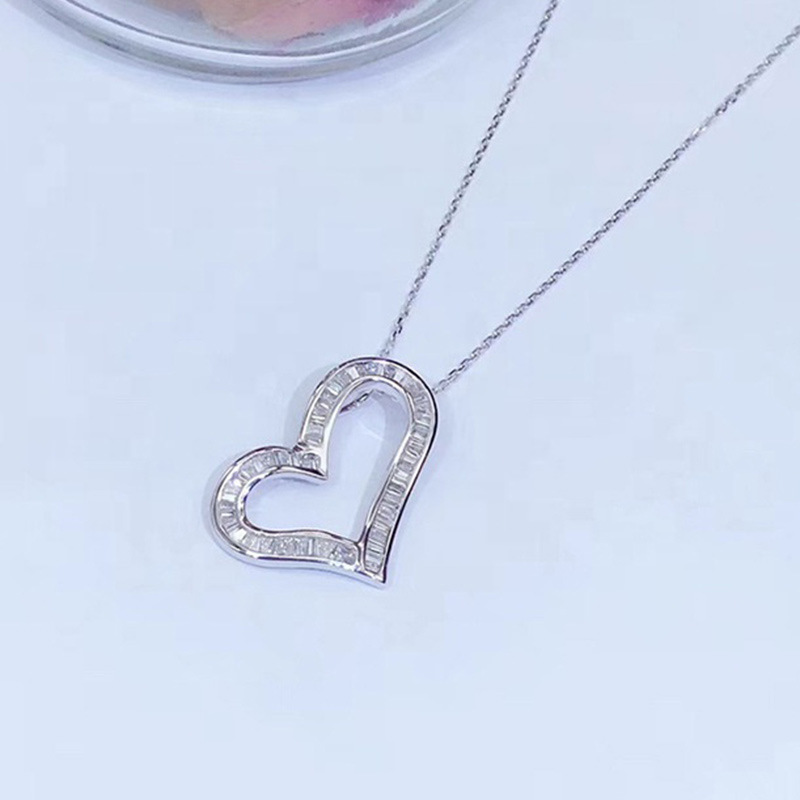 fashion hollow Tshaped zircon necklace full diamond heartshaped pendant copper necklacepicture2