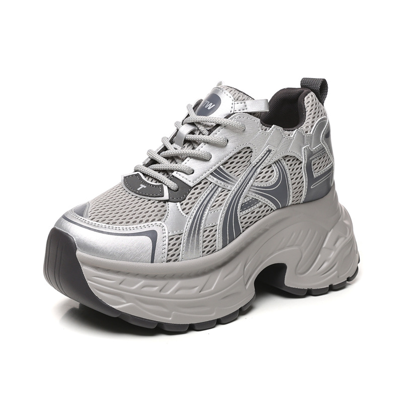 Giày sneaker nữ đế dày tăng chiều cao phong cách retro, gót 8 cm — Màu thẻ
