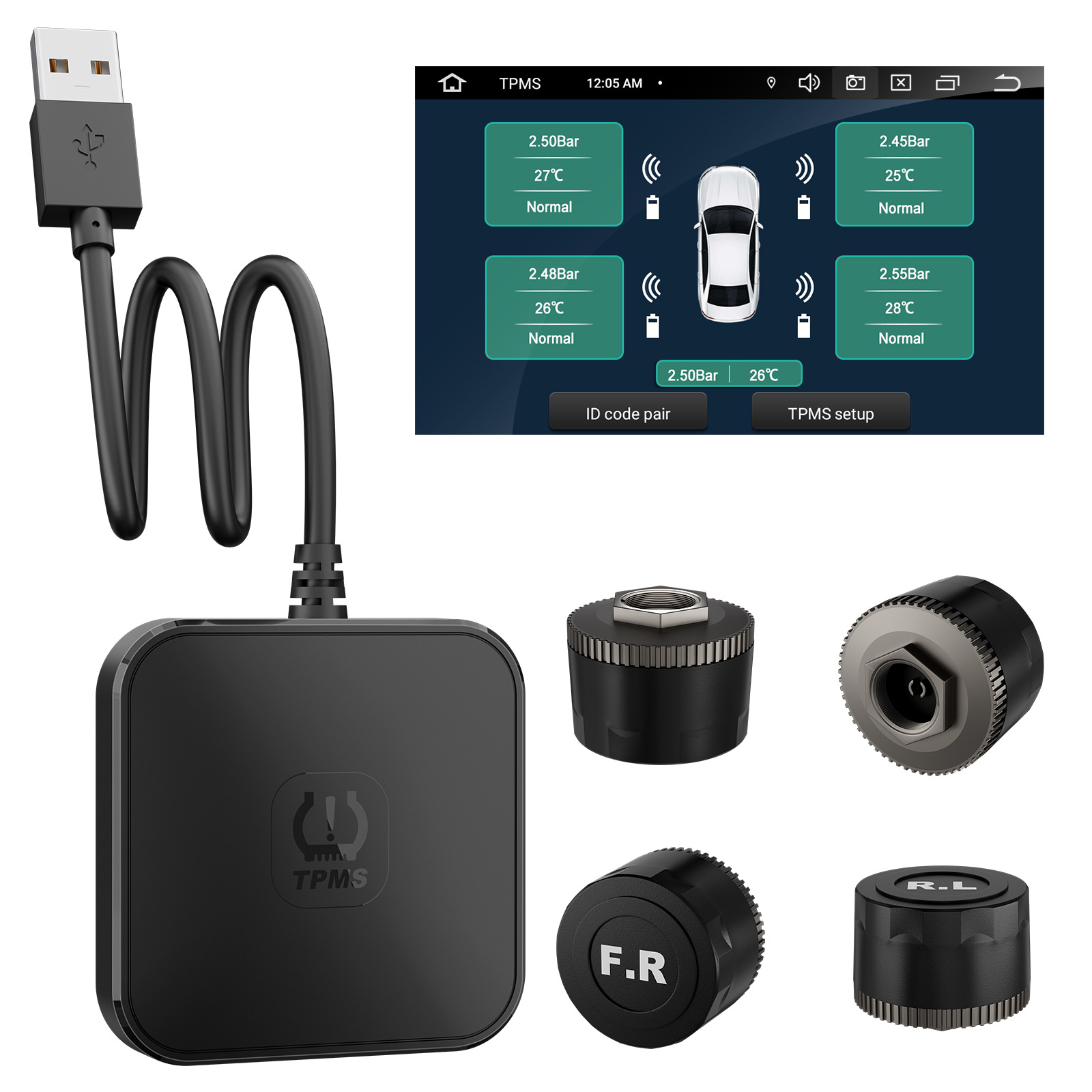 USB TPMS Avtomobil Təkər Təzyiq Monitorinq Sistemi
