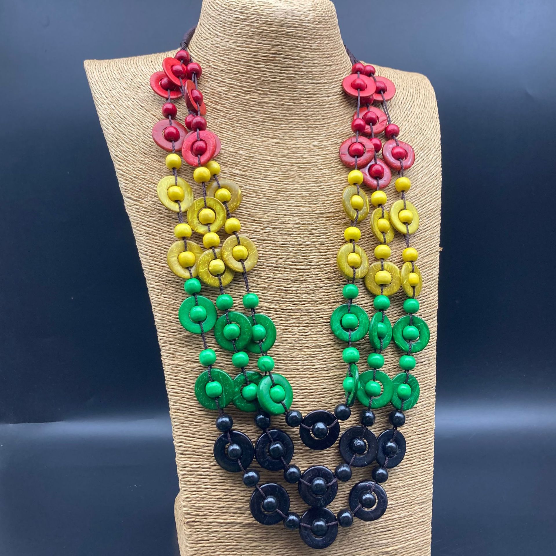 Collar de cuentas de tres capas de madera de Amazon transfronterizo collar de cadena de suéter de collar de comercio exterior bohemio