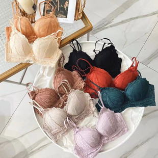 Original Cast Steamed Bread Cup Small Chest Thickened Underwear Without Steel Ring Lace Beautiful Back Gathering Adjustable Bra Set