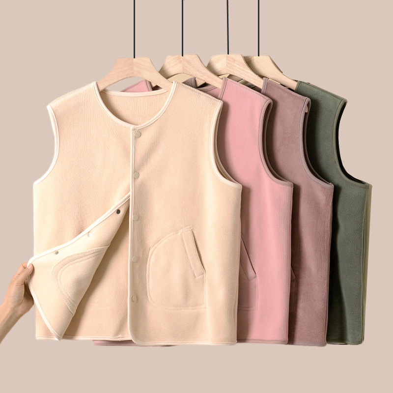 Women's Double-Sided Fleece Vest for Autumn and Winter, Single-Breasted, Plus Size, Warm, Fleece-Lined, Thickened Outerwear