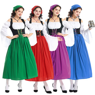 Halloween New Adult Medieval Farm Maid Foreign Trade Style Oktoberfest Long Dress Parent-Child Costume