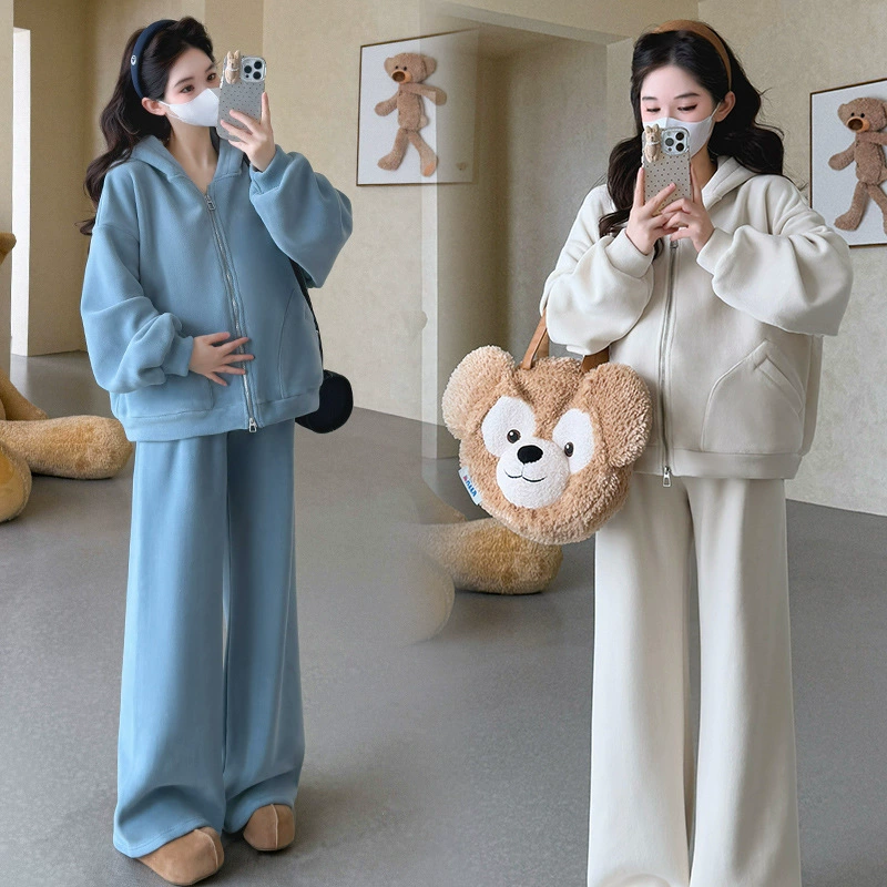 Демисезонная двусторонняя бархатная клейстерная рисовая ткань, худи на молнии, комплект для беременных, корейский стиль