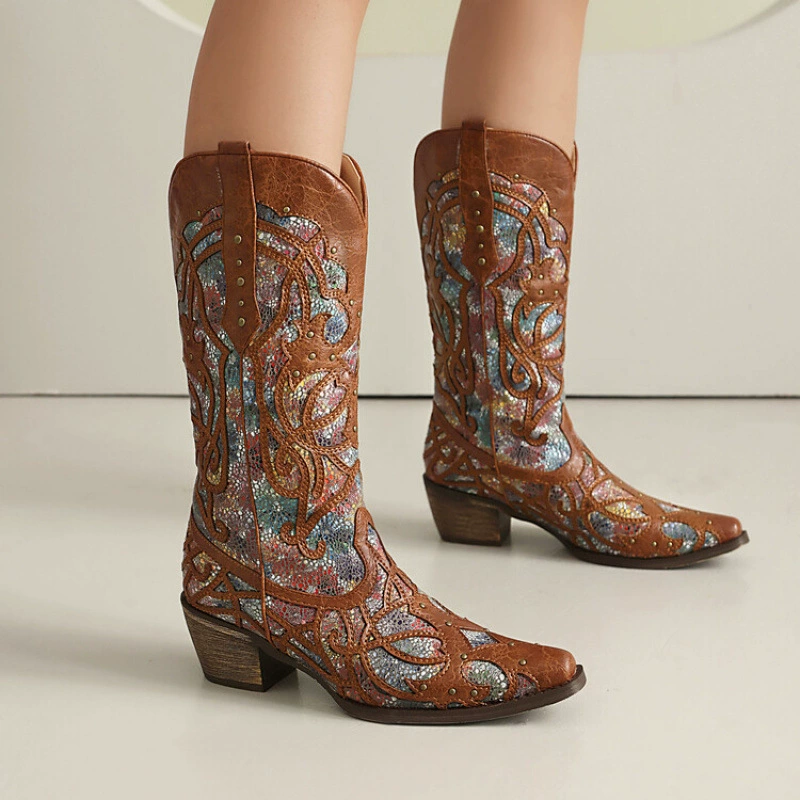 Внешняя торговля ретро западные ковбойские сапоги женские толстые каблуки