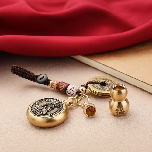 Brass gourd pendant eight zodiac patron saints keychain chain accessories five emperors wallet bag pendant manufacturer wholesale