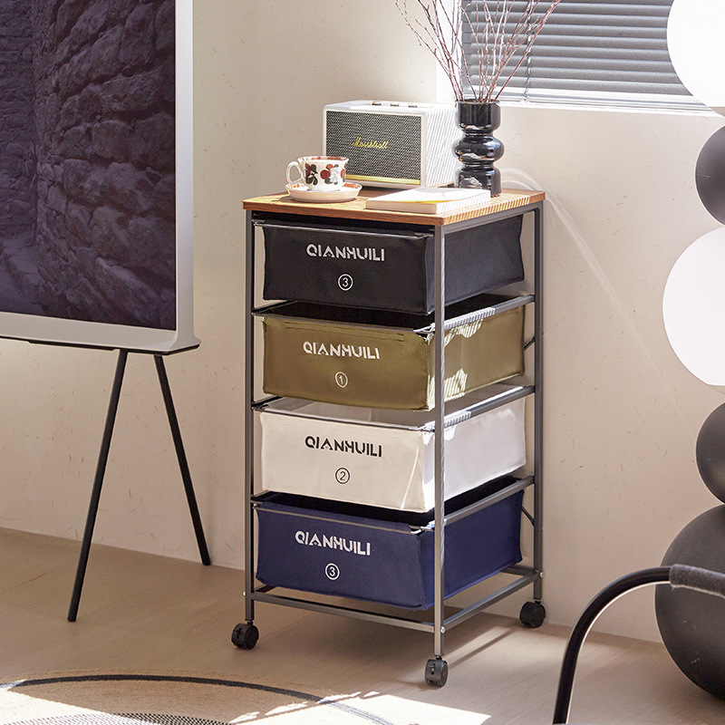 Cajón combinado de lona de hierro forjado retro de estilo simple, gabinete de varias capas, percha, estante de almacenamiento, gabinete móvil de acabado debajo de la mesa