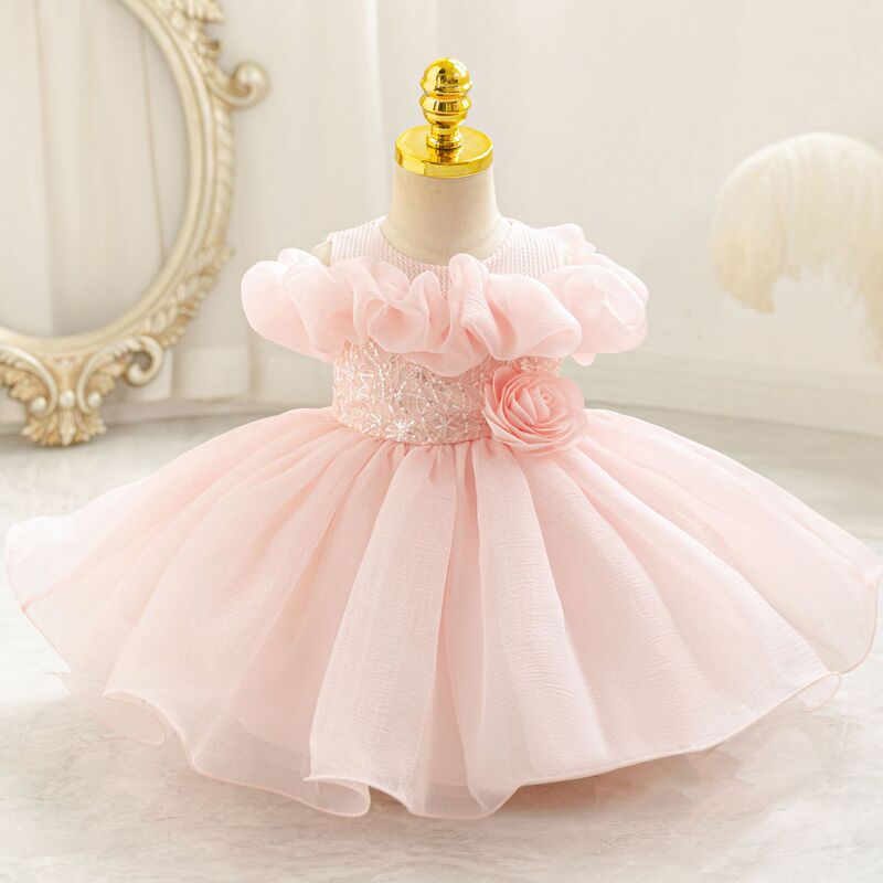 Girls' Fluffy Gauze First Birthday Wedding Dress Princess Dress Flower Little Girl Baby Christmas Party Dress