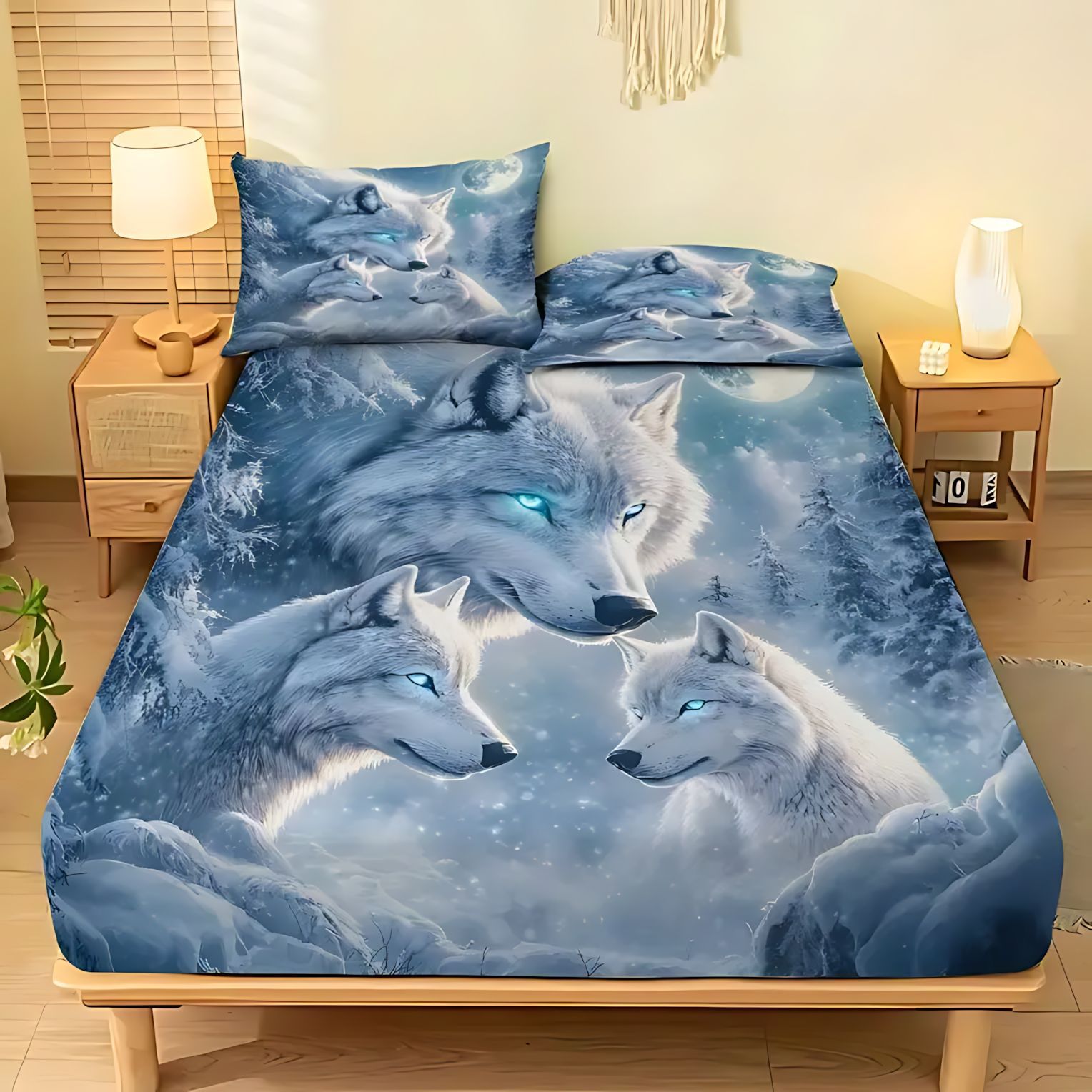 TEMU / JIT Transfronterizo Wolf Dreamcatcher Cama 3D impresión digital camisa colchón kit de ropa de cama se puede diseñar