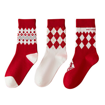 鸿运新年红色袜子男女情侣礼盒ins潮袜中筒袜结婚本命年保暖袜子