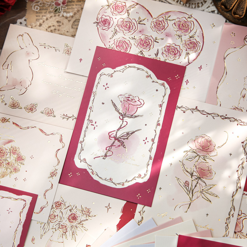 Papel Sr. Tarjetas postales de colección de estampado rosa poesía romántica tarjeta de felicitación caja de regalo de tarjetas