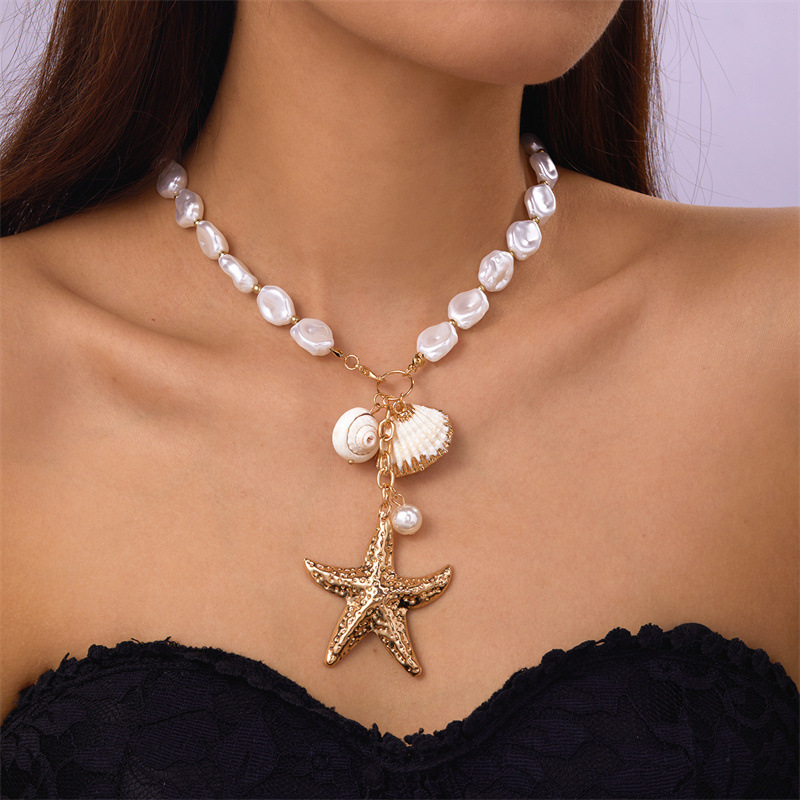 Bijoux transfrontaliers européens et américains, style océan, coquillage, conque, pompon, étoile de mer en argile souple multicouche_voghion.com