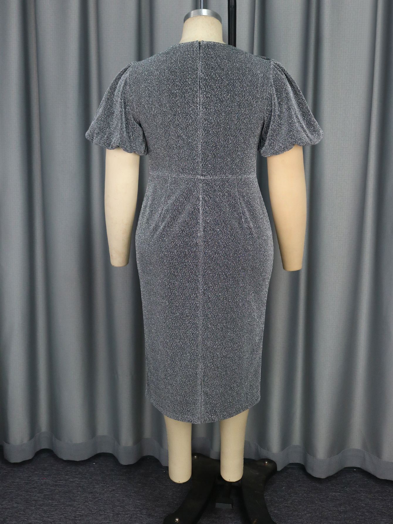 Spring Summer Bow Puff Sleeve Dress Party Nightclub Black Silver Hip Dress