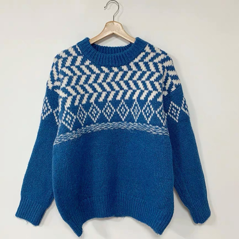 Loose Pullover Knitted Pattern Sweater NSFYF113715