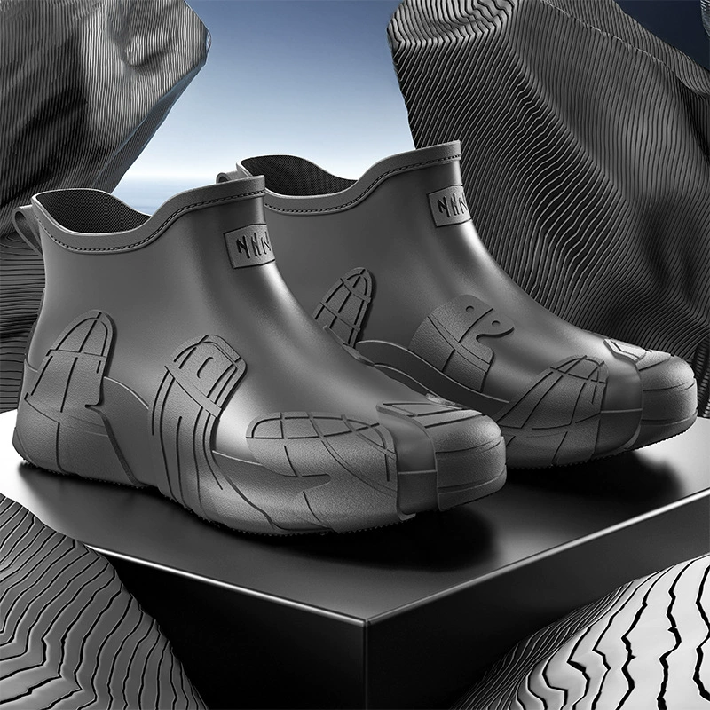 Трансграничная новая модель дождевая обувь мужская мода короткая водонепроницаемая обувь нескользящая на толстой подошве износостойкие водяные сапоги для взрослых кухня работа резиновая обувь