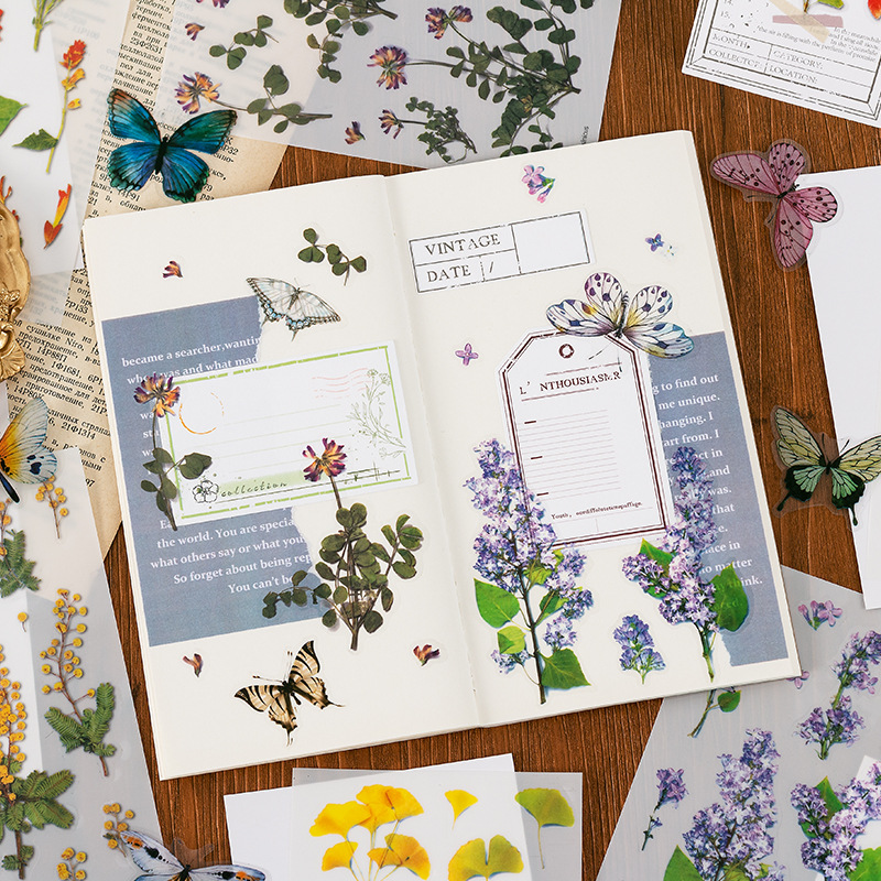 Corea del Sur papelería creativa flor artificial transparente PVC pegatinas flor planta diario libro Diario decoración taza de agua pegatinas