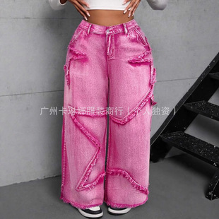 Wholesale Cargo Jeans Plus Size Women's Cargo Pants Flap Pocket Pants Denim Pants Women's Jeans