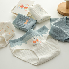 Sweet Cherry Cotton Panties Women's Threaded Soft Breathable Cotton Crotch Briefs Mid-Waist Student Shorts Girls