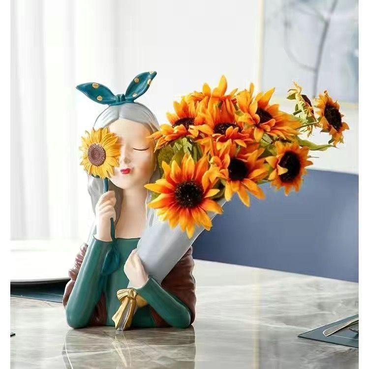 해바라기 소녀 꽃병-다크 브라운