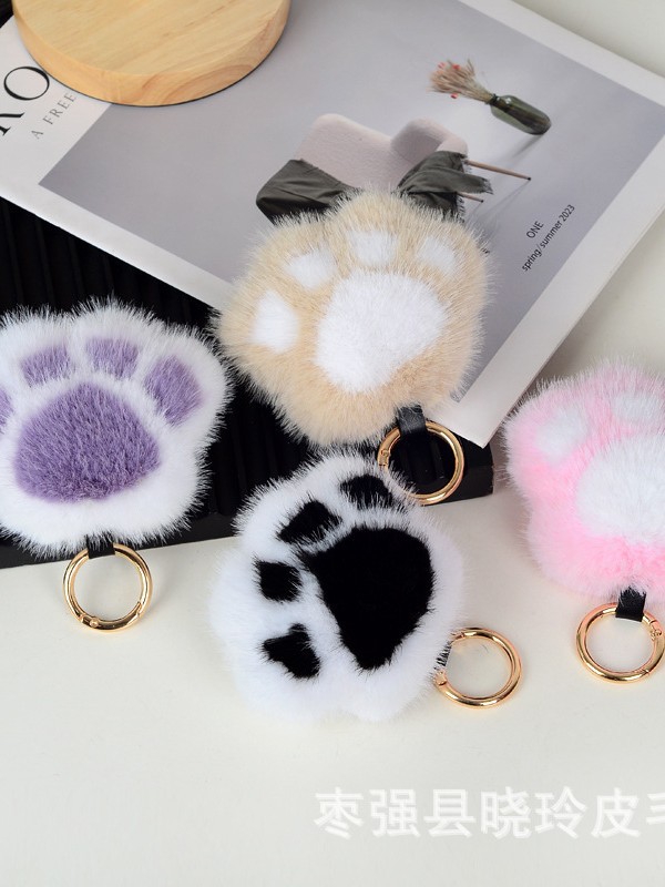 Visón piel garra de gato colgante bolsos peluche accesorios accesorios llaveros de automóviles colgante de piel dopamina