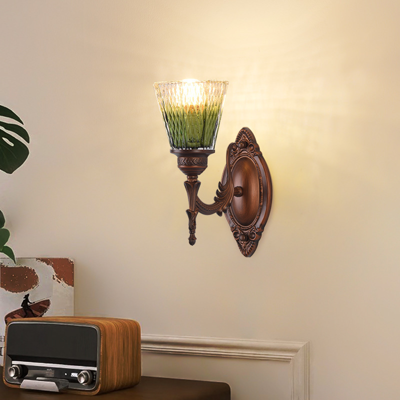 Individual retro cabeza de cama americana lámpara de pasillo dormitorio antiguo estilo antiguo escalera francesa lámpara de pared pasillo vidrio vino interior