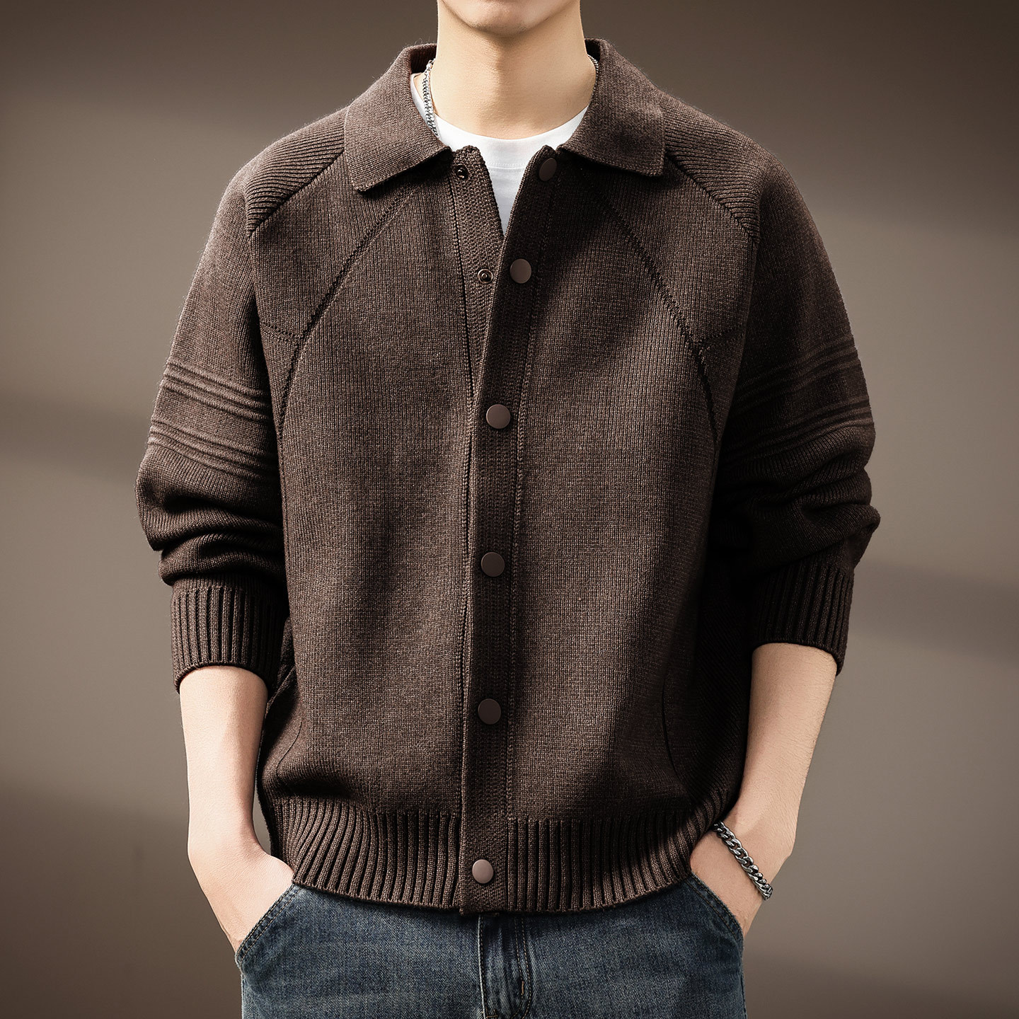 High-End Old Money Style Lapel Cardigan Knitwear Men's Autumn and Winter New Thickeneded American Loose Casual Knitwear Jacket