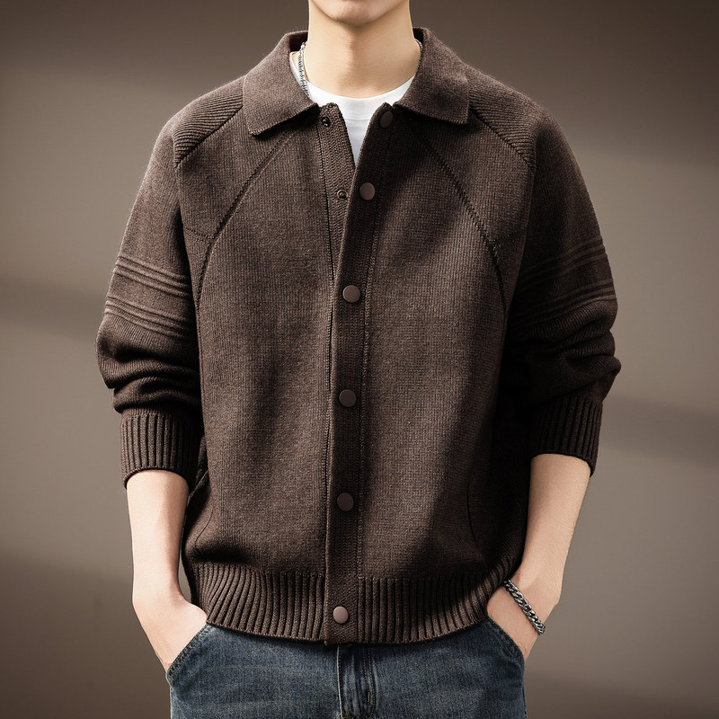 High-End Old Money Style Lapel Cardigan Knitwear Men's Autumn and Winter New Thickeneded American Loose Casual Knitwear Jacket