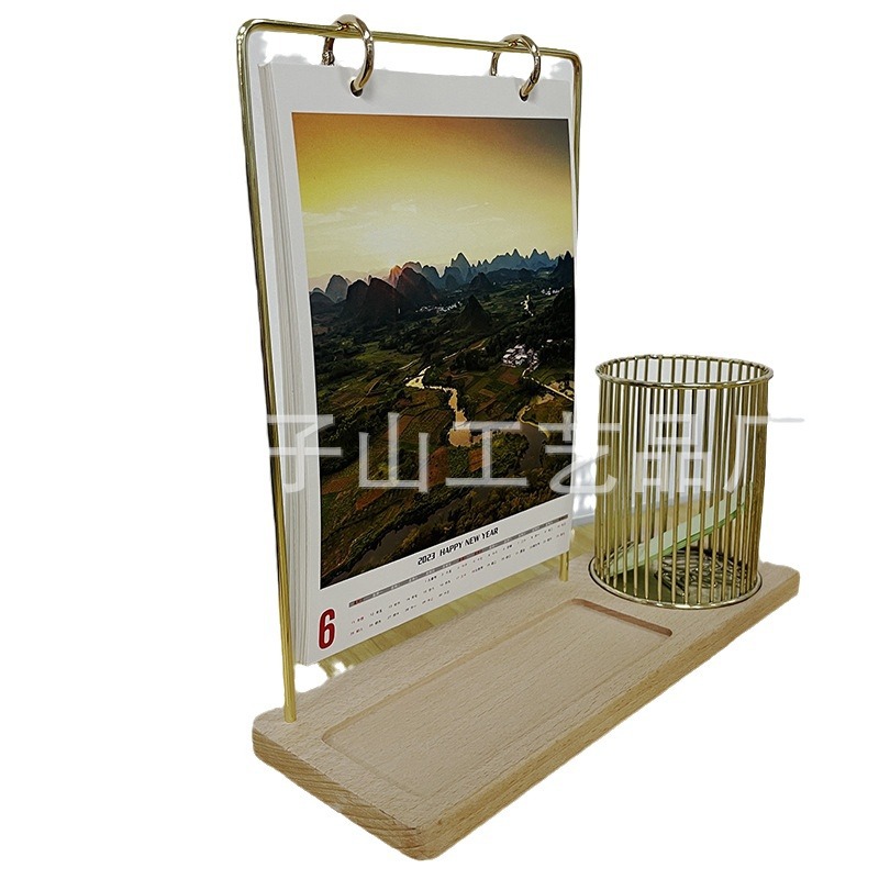 Marco de calendario de escritorio de madera 2025, nuevo calendario corporativo, base de calendario perpetuo, decoración de escritorio creativa, marco de calendario multifuncional