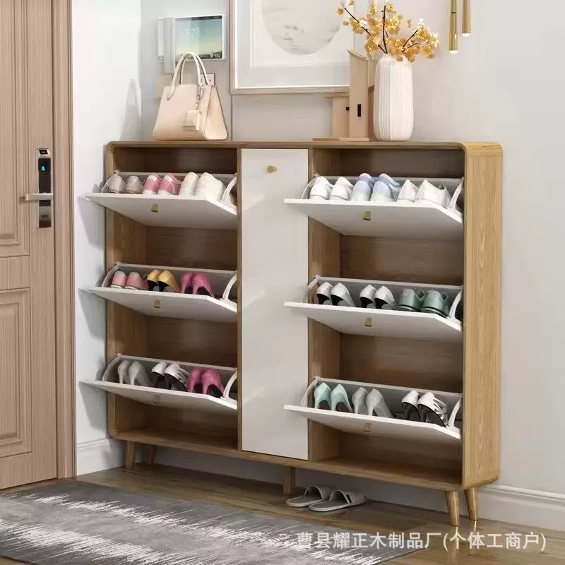 北欧超薄鞋柜家用门口实木腿小窄翻斗鞋柜薄款简约现代小户型现代