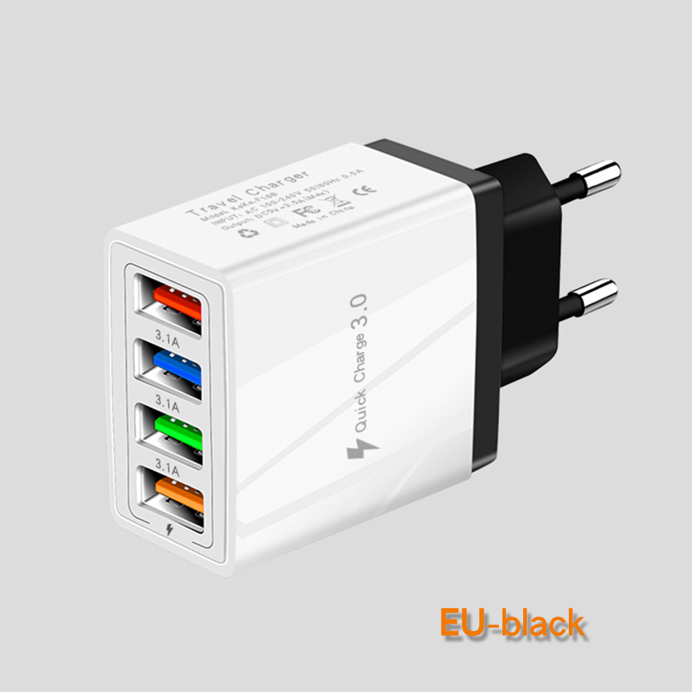 4usb cargador de teléfono móvil 3a color cabeza de carga LED luz estándar europeo estándar americano tableta transfronteriza exclusivo para venta al por mayor