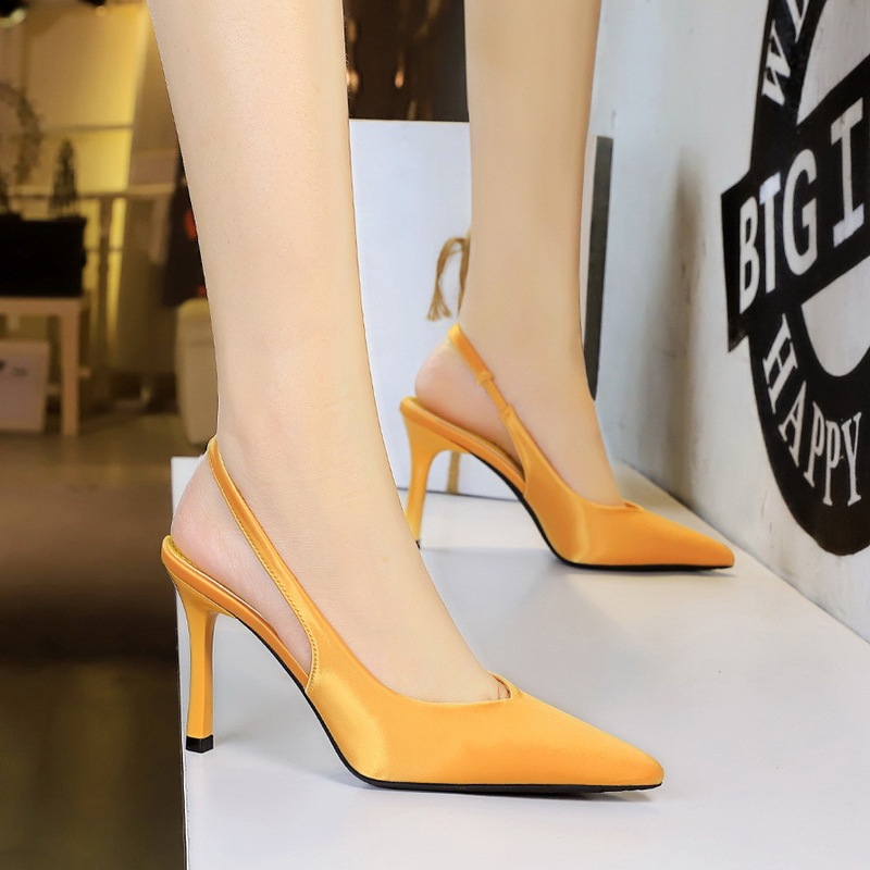 3526 Korean Style Simple Banquet High Heels Stiletto Heel Satin Hare Plain Rear Tapered High Heel Women's Shoes