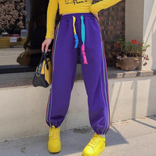 侧边彩虹条抽绳大码女装微胖女裤秋季运动宽松显瘦休闲裤束脚卫裤