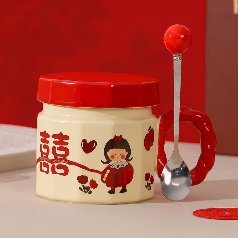 Tazas de cerámica, copas de mano, copas de mujer con tapa, copas de regalo de boda, copas de pareja, copas de agua festivas