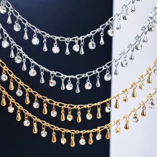 diy pure copper handmade water drop zircon chain headdress hair accessories necklace exotic jewelry chain Yiwu Wholesale