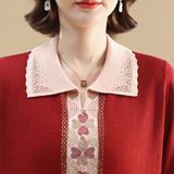 妈妈装小翻领针织毛衣女中老年秋冬毛衫打底衫长袖通勤POLO衫上衣，女装针织衫/毛衣，妃慕昵服饰