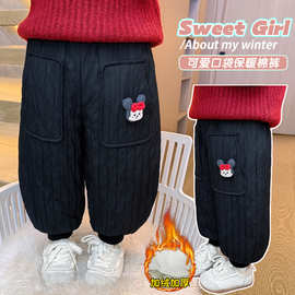 女童夹棉加绒加厚卡通大口袋棉裤东北一条过冬儿童保暖裤子百搭潮