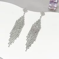 Серебряные серьги Feiyue с кристаллами люстры - блестящие длинные капли, длина 7 см, ширина 4.5 см, высота 4.75 см, вес 26 г