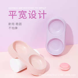 宠物双碗马卡龙色宠物塑料双碗狗碗狗食盆简约防打翻宠物用品批发