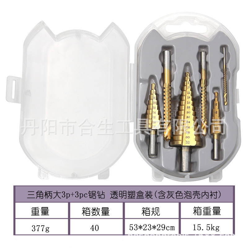 Cross-Border 4-12/4-20/4-32mm triángulo mango recto ranura paso taladro 3/6/8 Sierra taladro 6 Unid conjunto de herramientas de perforación