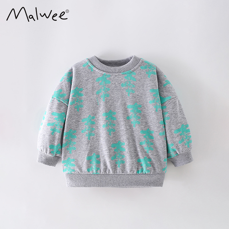 Malwee chaqueta de niño otoño y invierno nuevo estilo europeo y americano camiseta de cuello redondo para niños de manga larga impresa casual chaqueta de niños