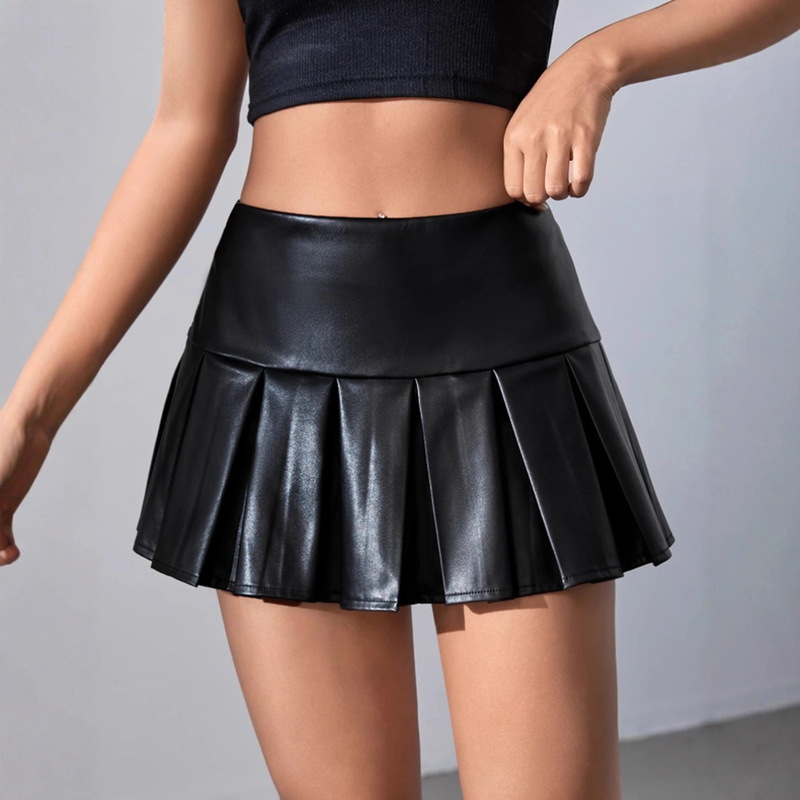 Cross-Border European and American Sexy Pleated Skirt for Women, High-Waisted Slim Fit, Anti-Exposure, Slimming Hot Girl Nightclub Leather Skirt Half Skirt Cross-Border European and American Sexy Pleated Skirt for Women, High-Waisted Slim Fit, Anti-Exposure, Slimming Hot Girl Nightclub Leather Skirt Half Skirt