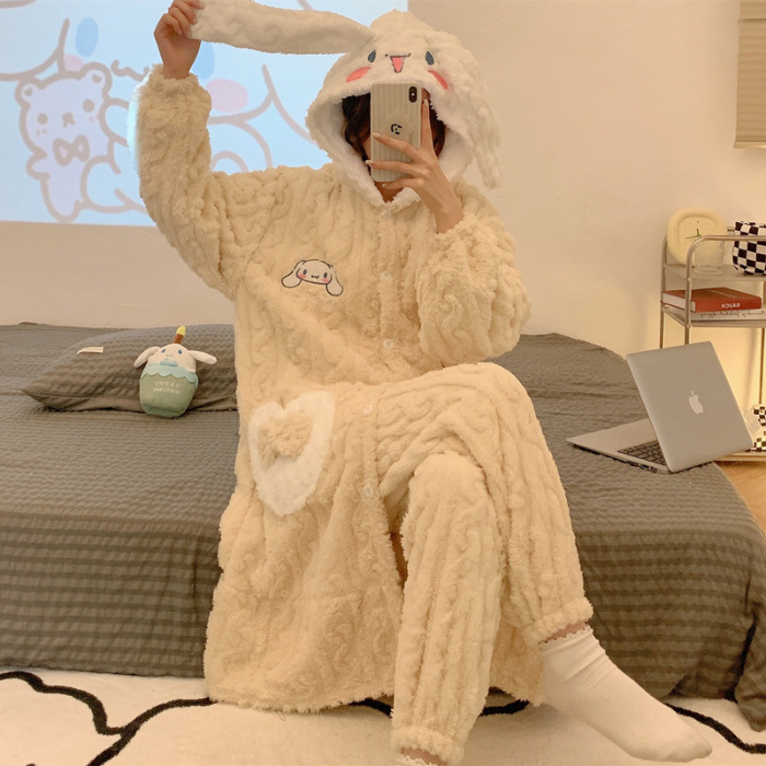 2024 pijamas de otoño e invierno camisón de franela para niñas engrosado forro polar de coral con capucha lindo traje de homewear image 10