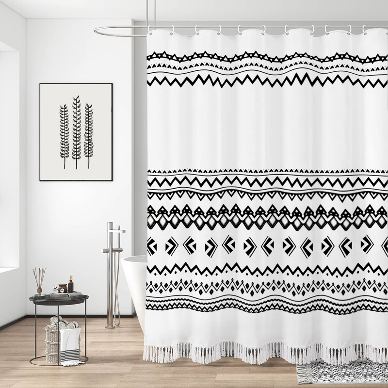 2022 Amazon New Tassel Bohemia Hotel Waterproof Thickened Bathroom Simple Shower Curtain Toilet Curtain
