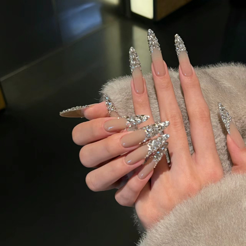 Z-407 Art Shiny False Nail Long Tip Shines Cross-border Wear Nail Pieces Nail Pieces 24 Nail Pieces Wholesale