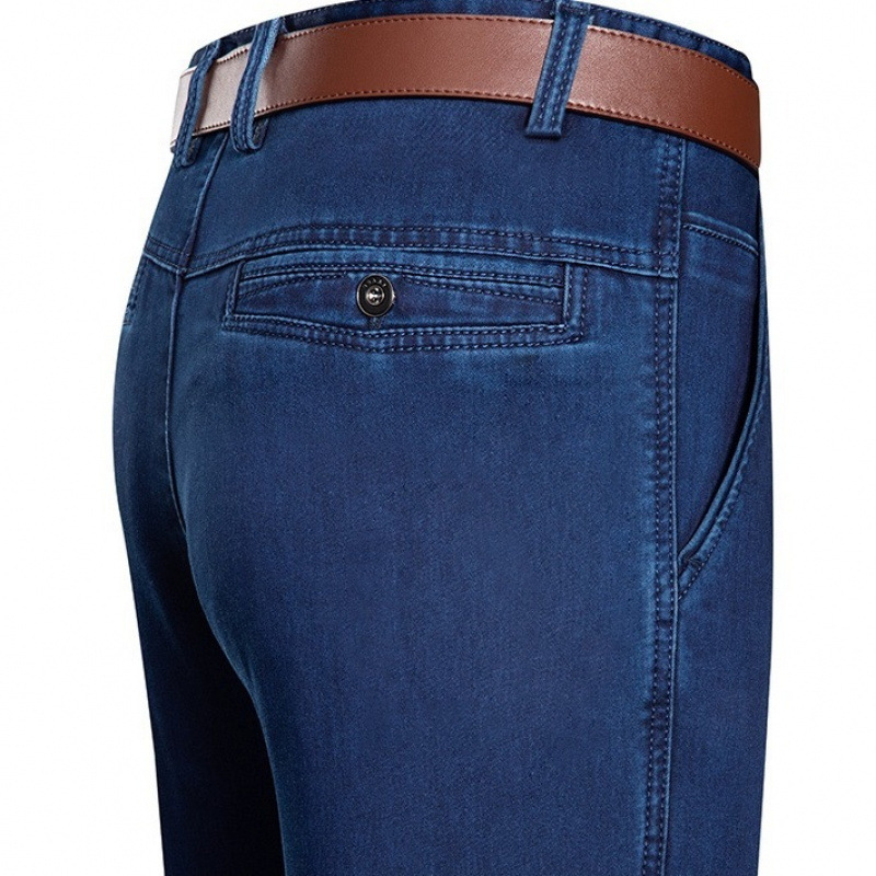 Spring and Summer Middle-Aged Jeans Elastic Loose High-Waisted Jeans Men's Dad Pants Business Jeans