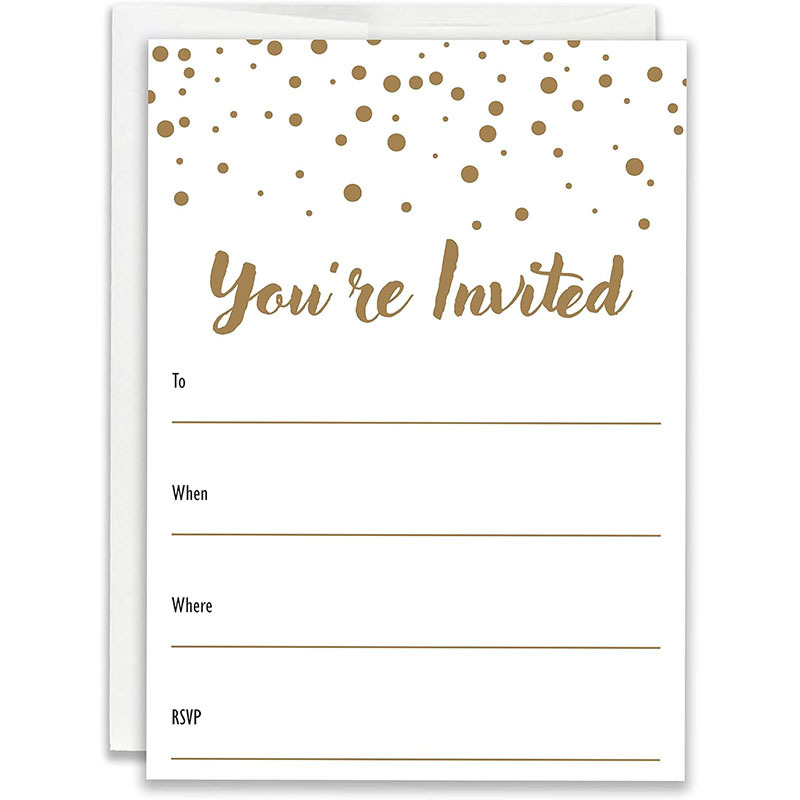 跨境热销金色圆点派对邀请函生日婚礼淋浴祝福卡Party Invitation