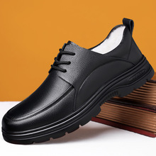 跨境男鞋秋冬款黑色经典真皮加绒系带休闲皮鞋软底中年爸爸驾车鞋